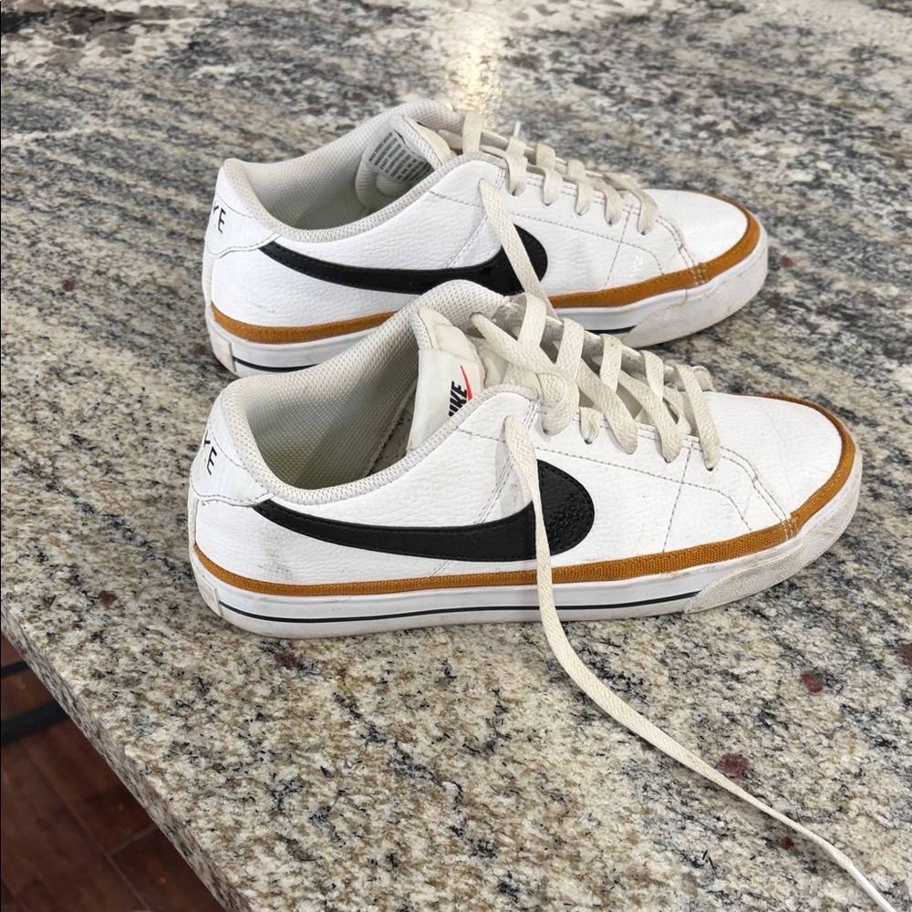 Nike White and Gold Sneakers with Black Details